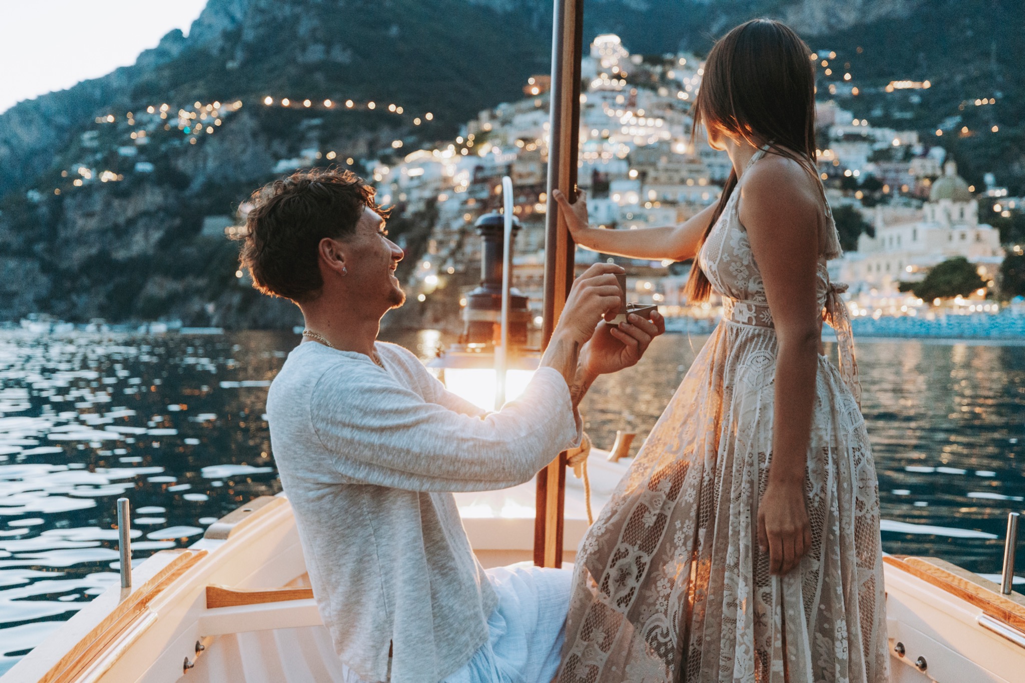 Romantic proposal at sunset aboard Posa Posa